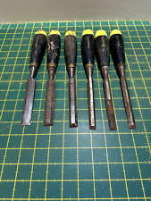 JOB LOT OF  6 NO. FOOTPRINT WOOD BEVEL EDGE CHISELS FOR RESTORATION