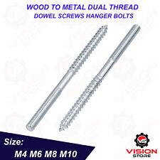 M4 M6 M8 Steel Wood To Metal Dowels Hanger Bolts Dual Thread Screws Furniture