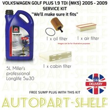 VOLKSWAGEN GOLF PLUS 1.9 TDI 05-09 SERVICE KIT (MK5) DIESEL OIL AIR CABIN FILTER