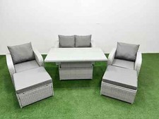 Fimous PE Rattan Garden Furniture Set Reclining Chair Sofa Double Love Seat Set