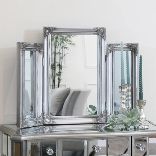 Ornate vintage silver triple - silver,