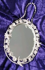 LAURA ASHLEY VINTAGE White Ornate Oval Mirror "Swallows" & Floral Wreath Frame