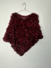 REAL FUR PONCHO Berry Burgundy Plum Red V Shape Shawl Bolero One Size Jayley