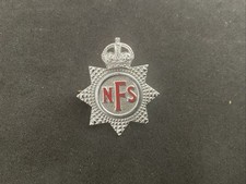 NFS National Fire Service KC Enamelled Silver Tone Cap Badge British Home Front