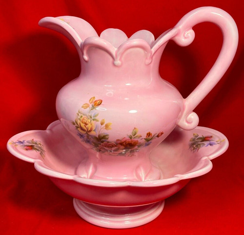 Vtg pink ceramic pitcher - pitcher, wash