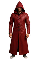 Men's Red Leather Trench Coat