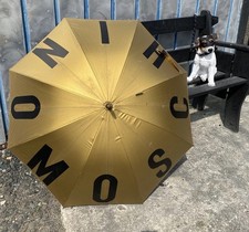 Moschino Rare Vintage Gold Black Spell Out Logo Wooden Handle Umbrella