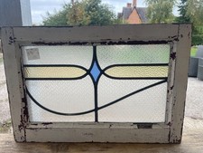 Antique Art Deco Stained Glass Window Panel: Royal Diamond Blue 2/3 ODS9