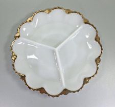 Milk Glass Serving Dish Snack Platter Vintage Buffet Table 3 Sections Christmas 