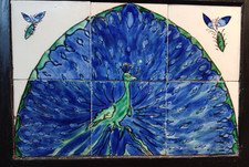 VINTAGE H&R JOHNSON TILES 6 PEACOCK TILES FRAMED