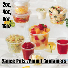 Round Food Containers Plastic Clear Tubs with Lids Deli Pots Sauce Dip Chutney