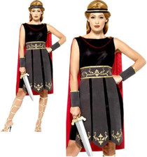Roman Warrior Costume Spartan Gladiator Womens Fancy Dress Outfit UK 4-22
