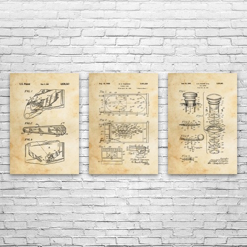 Pinball patent wall art set - pinball,