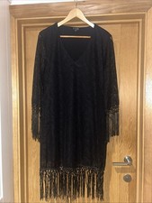 STAR By Julian McDonald Lace Overlay Fringed Black Dress Flapper Size 14