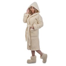 Ivory Wool Bath Robe with Hood