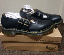 New Dr. Martens Mary Jane Black Leather Shoes With Buckle Size UK 9 EU 43