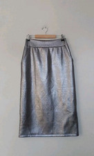 Kim & Co Metallic Croco Pleather Knit Mid Length Skirt with Back Slit XS  Pewter