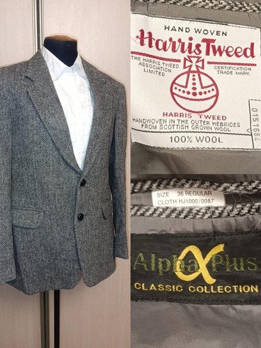 Men harris tweed blazer - blazer, grey