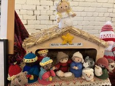 Hand Knitted Christmas Nativity Set 11 items.
