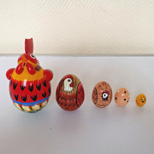 Vintage Wooden Russian Matryoshka Nesting Doll Rooster & Eggs Set of Five