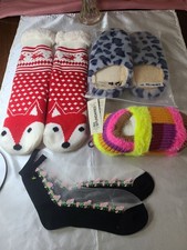 3 Pair Women's Fluffy Bootie Slippers 1 Pr Fancy Socks  Never Worn Size W 7-9
