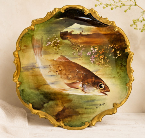 Antique limoges fish plate - fish,