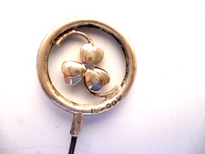 SILVER TOP HAT PIN SHAMROCK DECOR--ART NOUVEAU--10.5 ins LONG