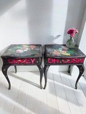 Painted Bedside Tables Black Roses Cabinets Cabinets Upcycled Pink Funky