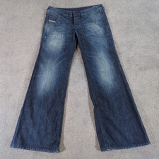 Diesel Jeans Women W30 (W32) L30 Blue Wirky Wide Leg Baggy Distressed Dark Denim