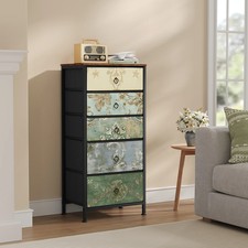 Rustic 5 Drawer Storage Cabinet Bedroom Dresser Wood Look Chest Fabric Drawers