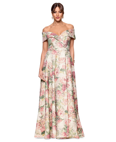 Xscape jacquard gown gold - jacquard,