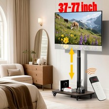 37-77in Motorized TV Stand with Wheels TV Cart Adjustable Height, Remote Control