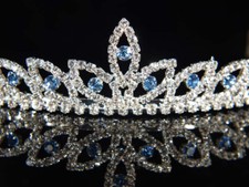 Bridal Prom Wedding Silver made with Blue Swarovski Crystal Tiara Evening 0080b