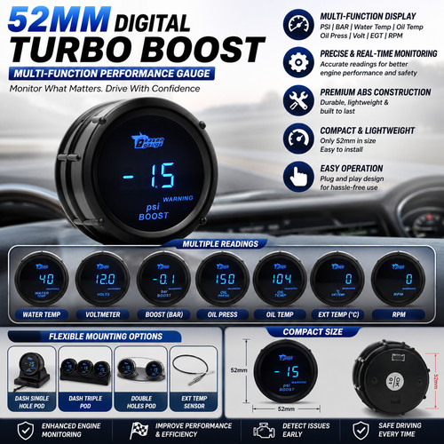 52mm digital car gauge - 52mm, boost