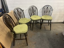 Four Vintage Wheelback Chairs Wheel Back Wooden Seating Country Rustic Wood