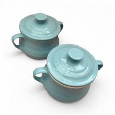 2 X Le Creuset Teal Blue Stoneware Bean Pot | Soup Bowl With Lid | 0.5L 