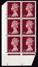 GB QEII: 1967 Pre-Decimal 2d Machin Cylinder Block of 6 (with phos band)  - MNH