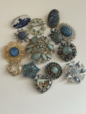 Blue Job lot Brooch Gold Tone Silver Tone Blue Brooch Windsor Heart Porcelain