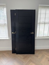 Pair of Solid Wood Internal Doors Black 7 Panel Heavy Duty77x33” one Rebated