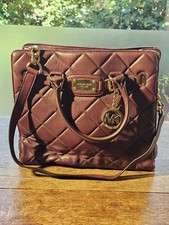MICHAEL KORS Hamilton Maroon Purple Quilted Leather Large Shoulder Bag