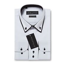 Luxury Mens Smart  White & Black Double Collared Button Down Italian Shirt