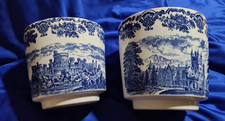 2 x Vintage Enoch Wedgwood Ltd Royal Homes of Britain Blue Ceramic Planters