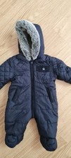 Boys George Asda Newborn First Size Blue Navy Fur Trimmed and lined snow suit