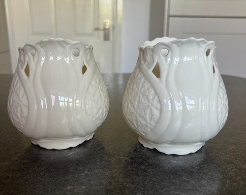 Pair belleek vases cream - of, vases,
