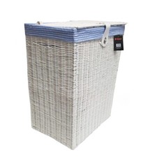 Medium Resin White Wicker Laundry Basket With Lid Lock Bathroom Storage Hamper