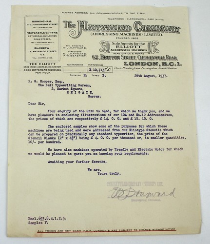 1937 receipt hayward company - receipt,
