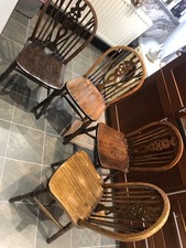 Antique Oak ￼Cottage Wheel Back Windsor/spindle Back Chairs. X4 Pick Up Only, 