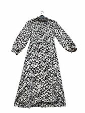 Topshop Midi Dress Fit & Flare Navy Floral Long Sleeve High Neck Size 8 Ex/Cond