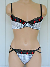 34A BRA SIZE 12 THONG KNICKERS SET WHITE SATIN BLACK MESH LA SENZA BNWT FREEPOST