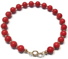 9ct Gold Red Coral Bracelet